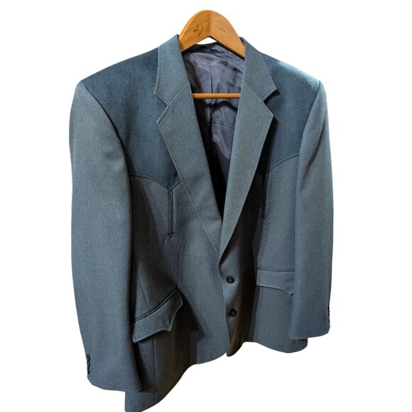 Men's Vintage Circle S Dallas Texas Western Suit Jacket Blazer 48L Blue - Picture 1 of 8